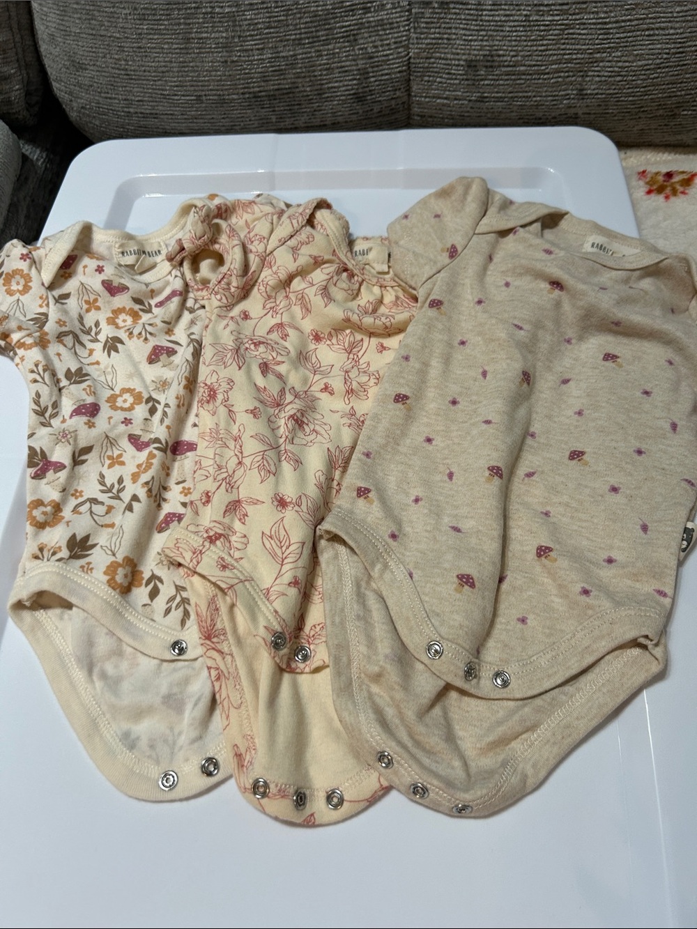 Neutral Floral Baby One-Piece Bodysuit Trio - Cream/Tan